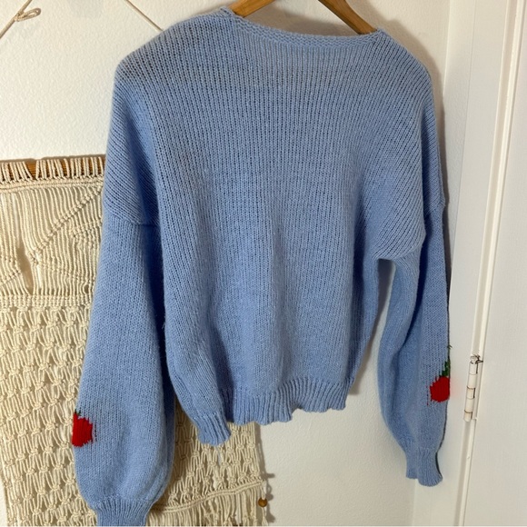🍒 Light Blue Cherry Cottage Core Cute Bow Knit Sweater Small 🍒 - Picture 3 of 6